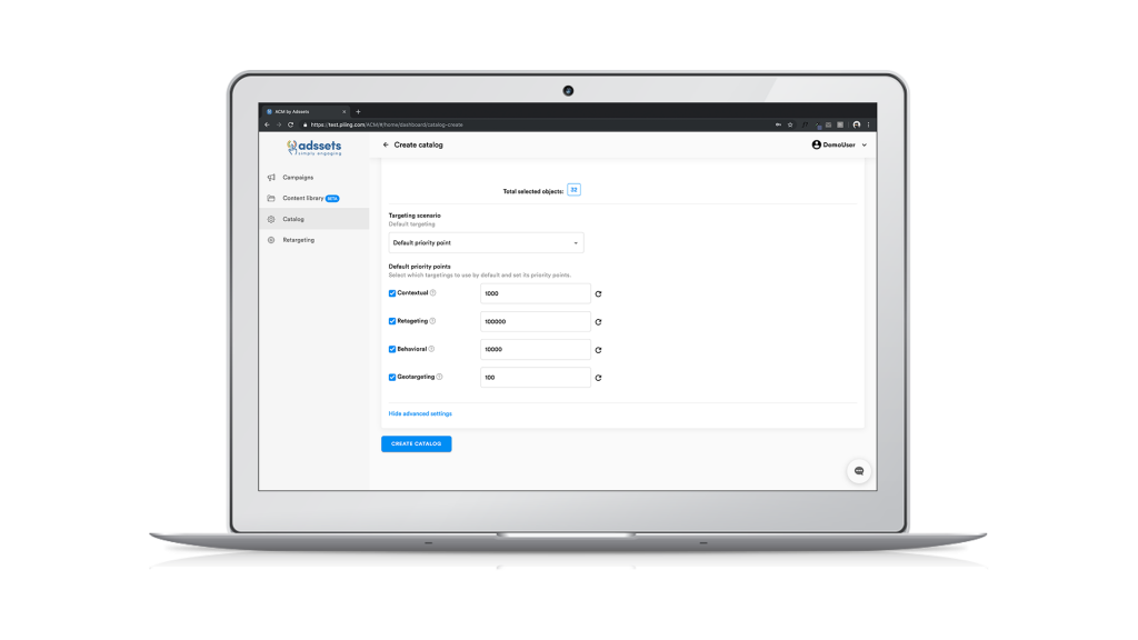 Image shows prioritization menu for catalog targeting where Behavioural targeting with your own data is available.