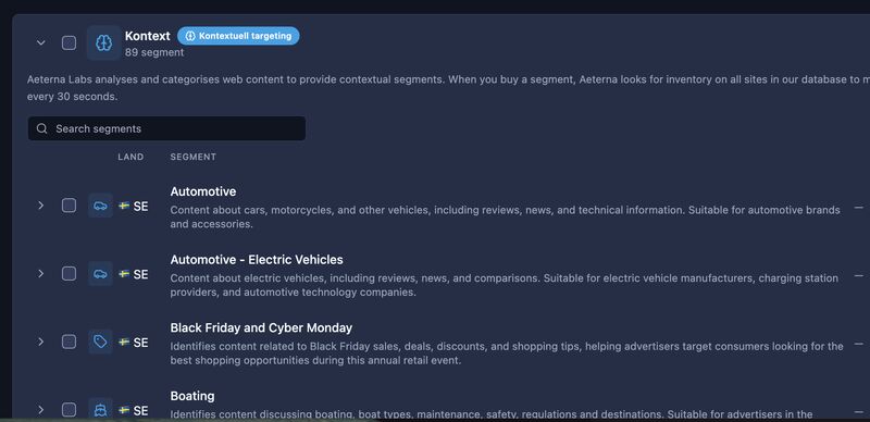 Contextual targeting segment browser