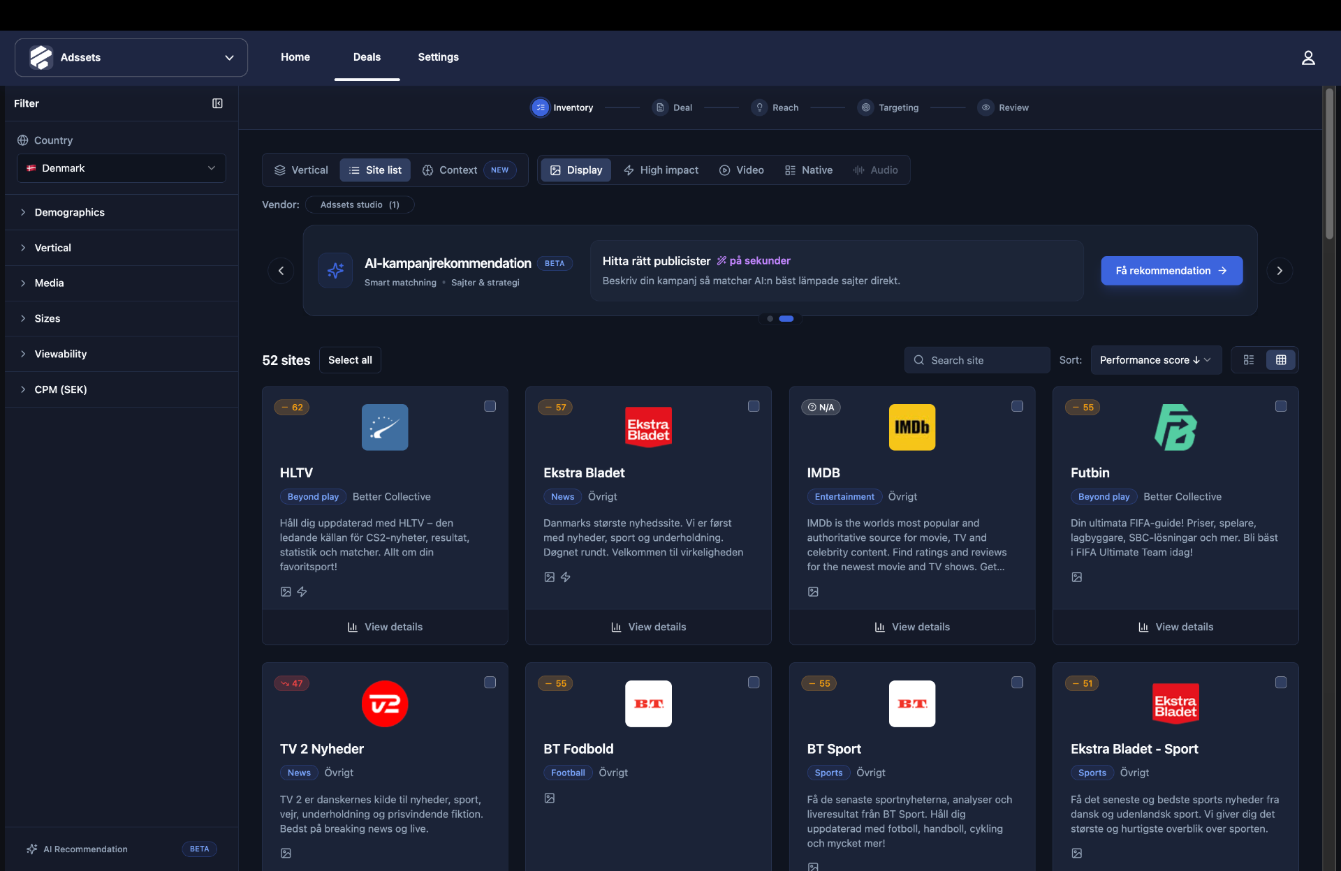 Adssets Inventory – Browse premium sites across markets